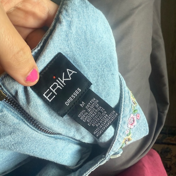 Erika Vintage Women’s Medium 100% Cotton Light Denim Embroidered Maxi Dress - Picture 8 of 8